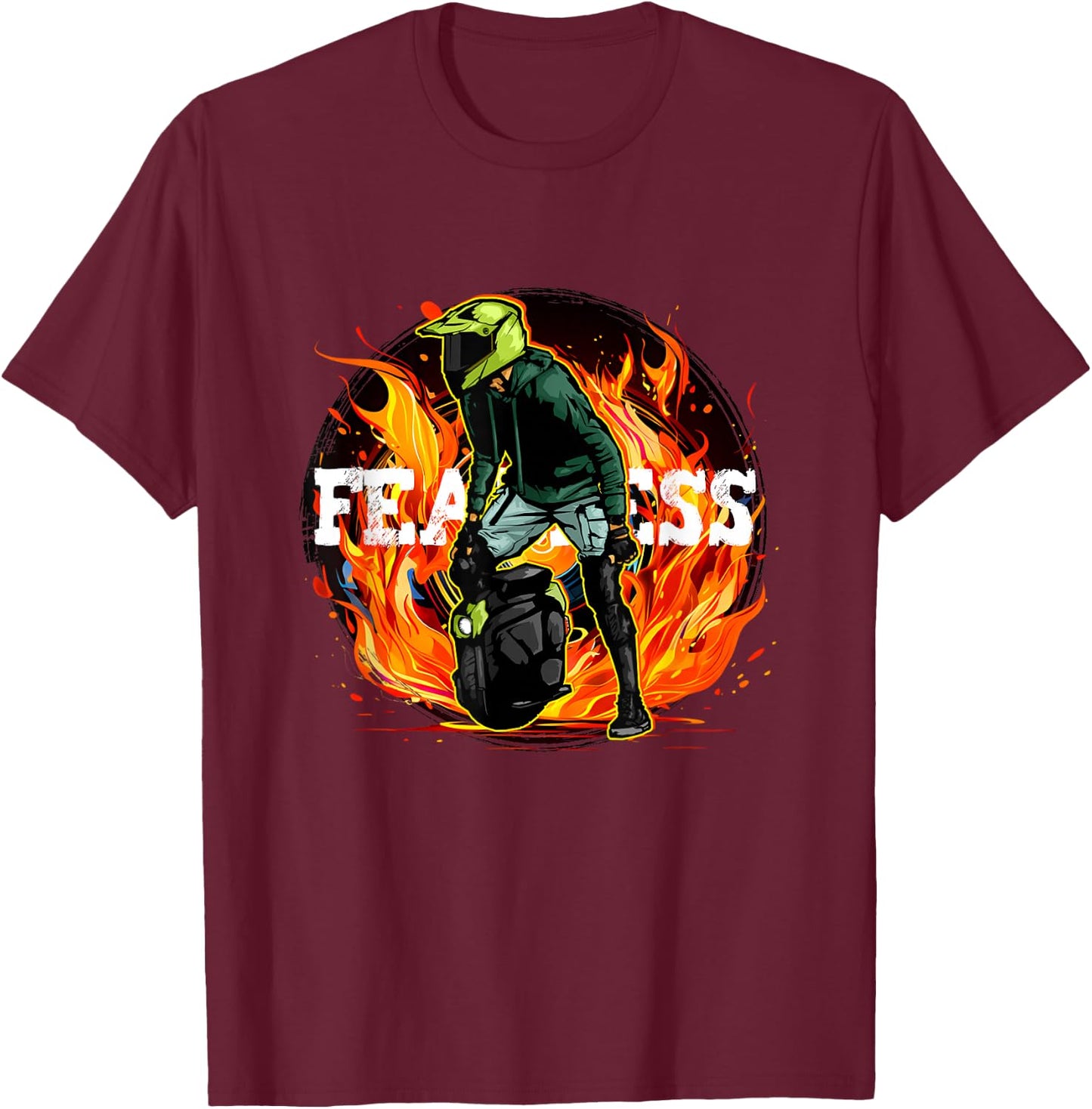 Fire and Flames electric Unicycle Stuntman T-Shirt - T-Shirt | Maroon