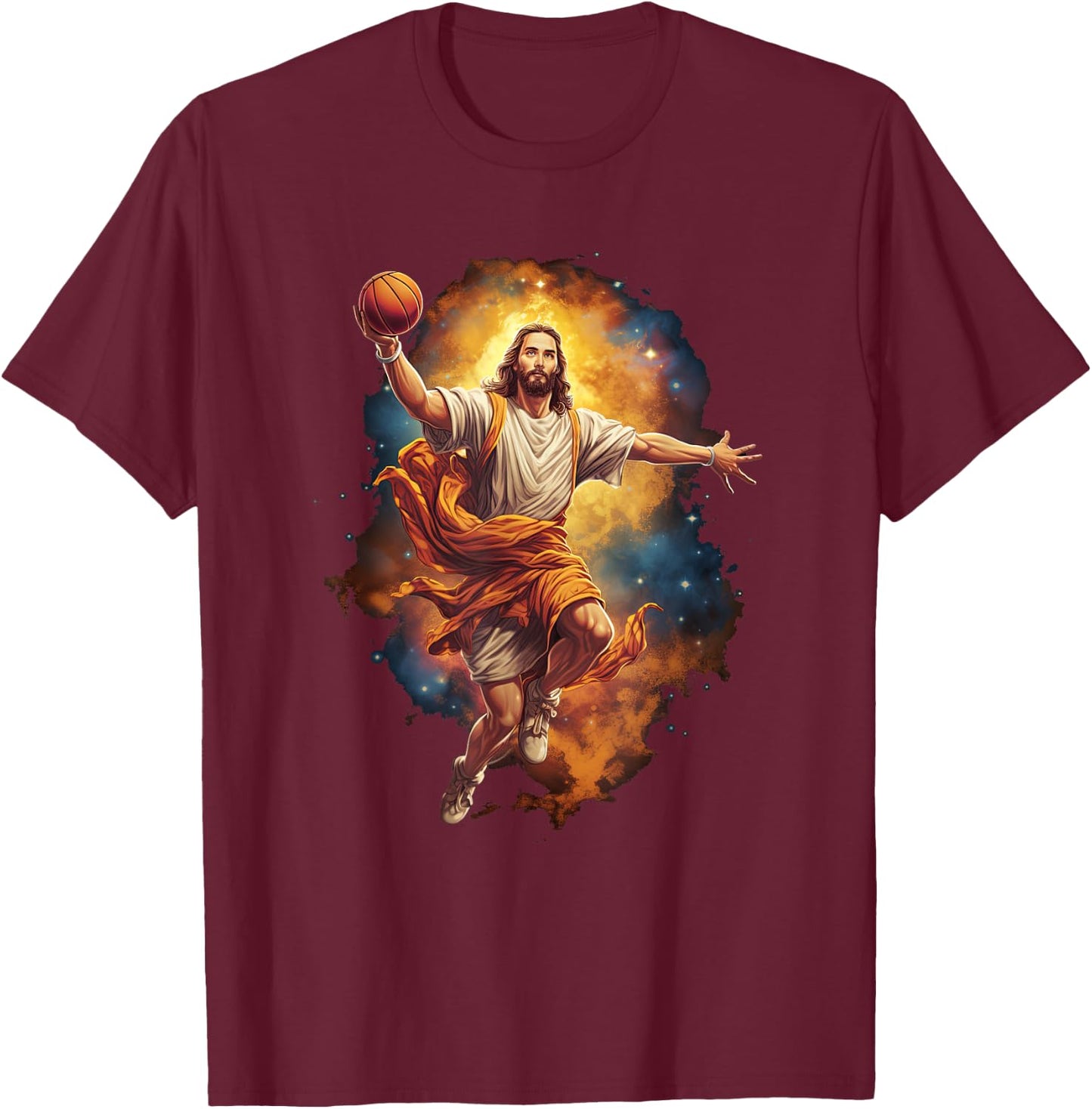 Funny Jesus Playing Basketball T-Shirt - T-Shirt | Maroon