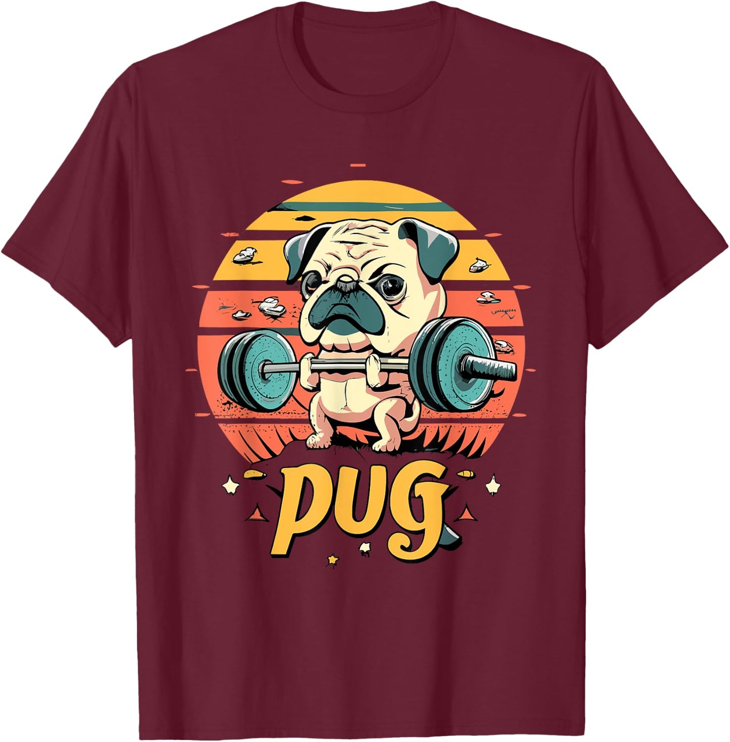 Pug Weightlifting Funny Deadlift Men Fitness Gym Workout T-Shirt - T-Shirt | Maroon