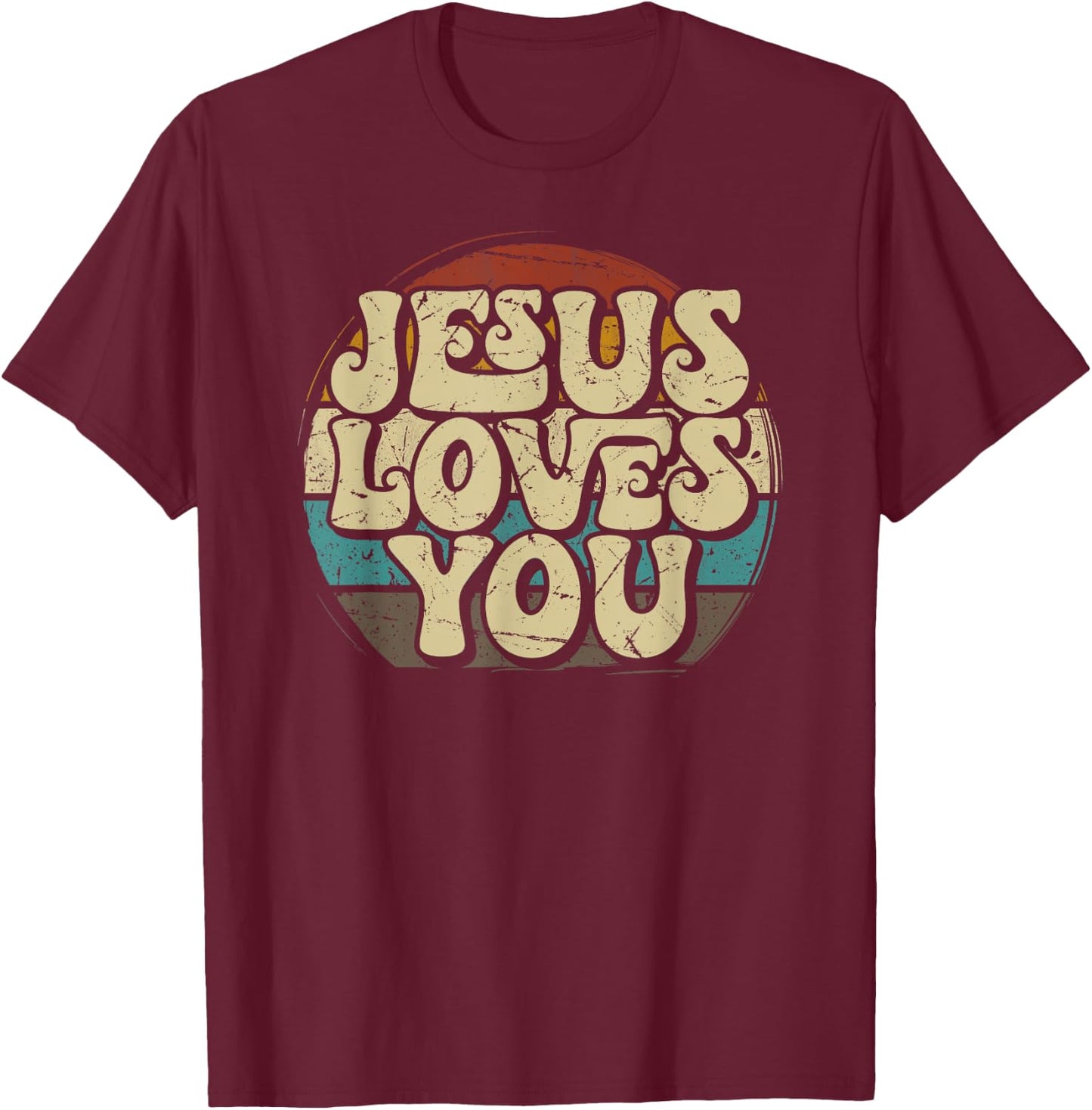 Jesus Loves You Retro Vintage Style Graphic Men T-Shirt - T-Shirt | Maroon