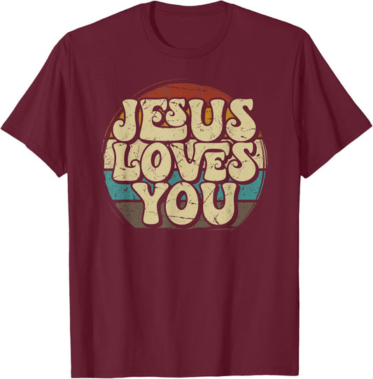 Jesus Loves You Retro Vintage Style Graphic Men T-Shirt - T-Shirt | Maroon