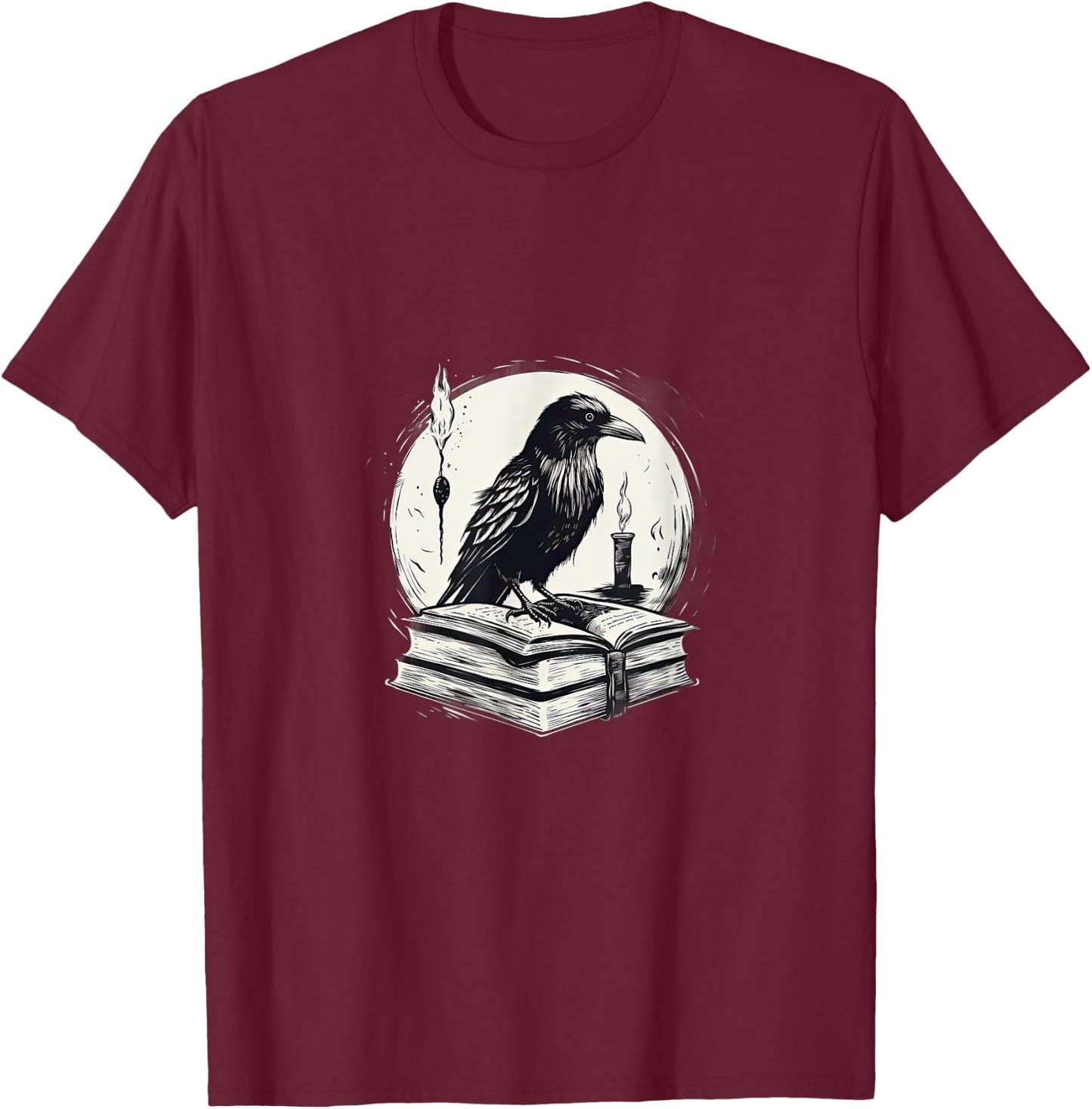Raven Reading Book Occult Crow T-Shirt - T-Shirt | Maroon