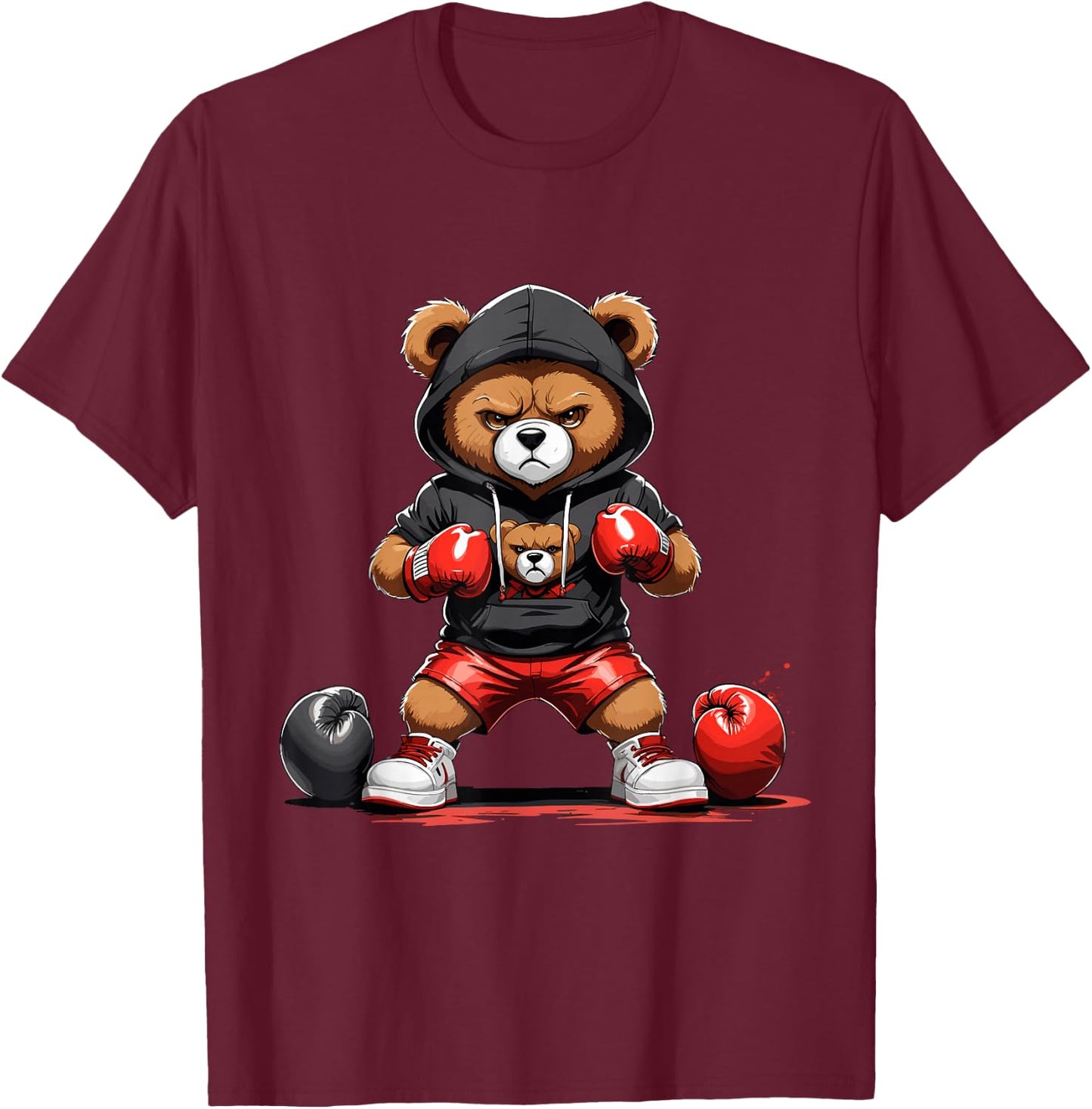 Teddy Bear Gangster Boxer with Hip Hop Street Clothes T-Shirt - T-Shirt | Maroon