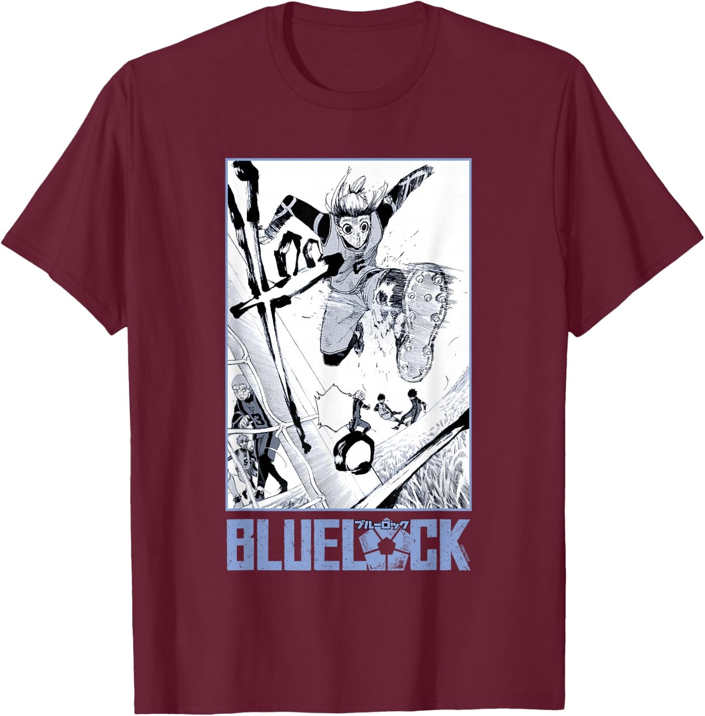 Blue Lock Gin Gagamaru Goalkeeper Big Chest Panel Portrait T-Shirt - T-Shirt | Maroon