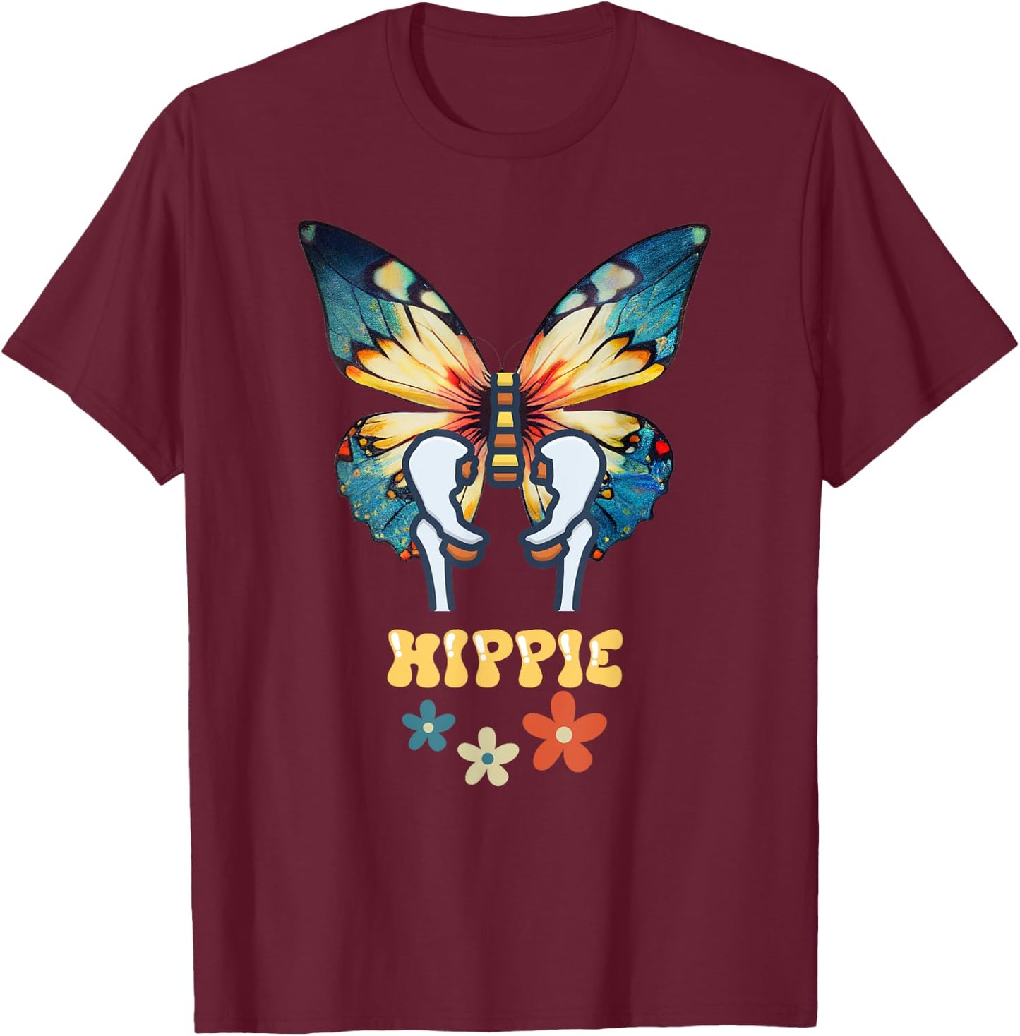 Hip Joint Replacement Hippie Butterfly Retro 60s 70s Women T-Shirt - T-Shirt | Maroon
