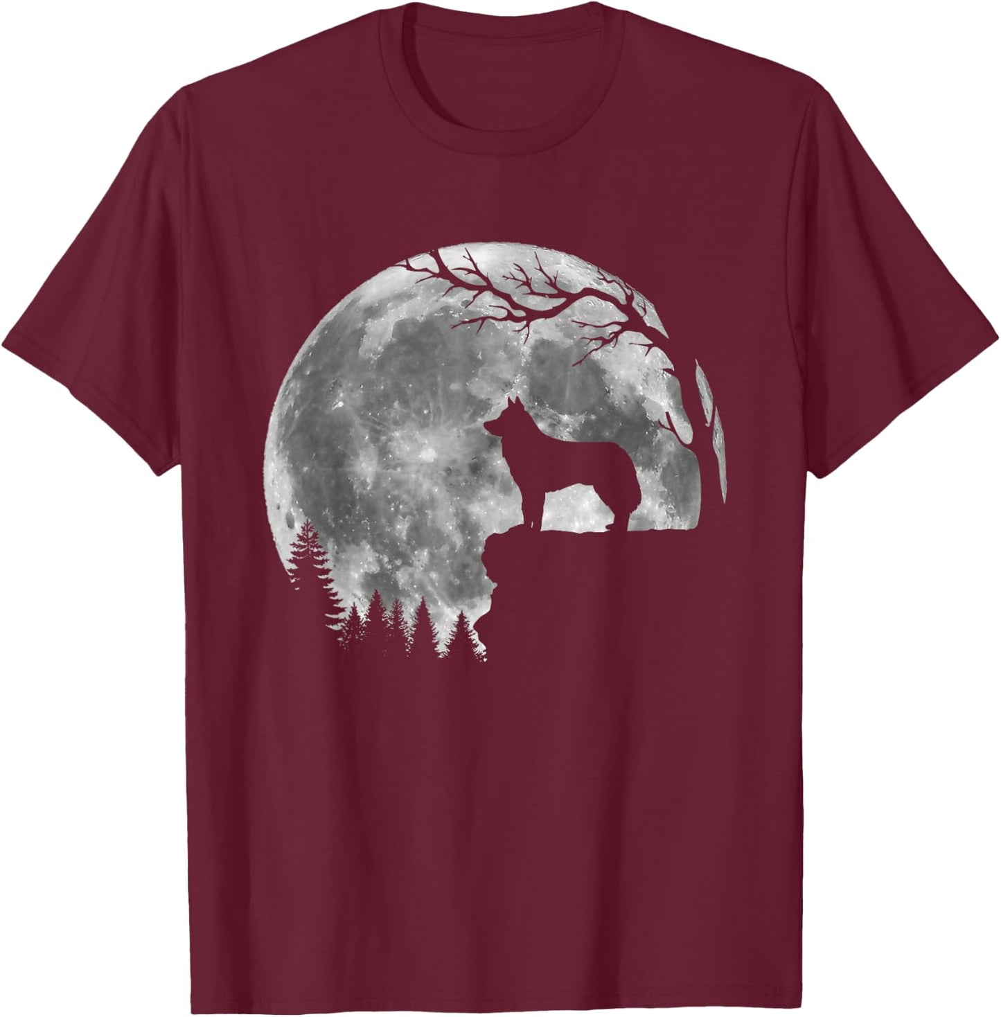 Siberian Husky Moon Silhouette Funny Lazy Halloween Costume T-Shirt - T-Shirt | Maroon