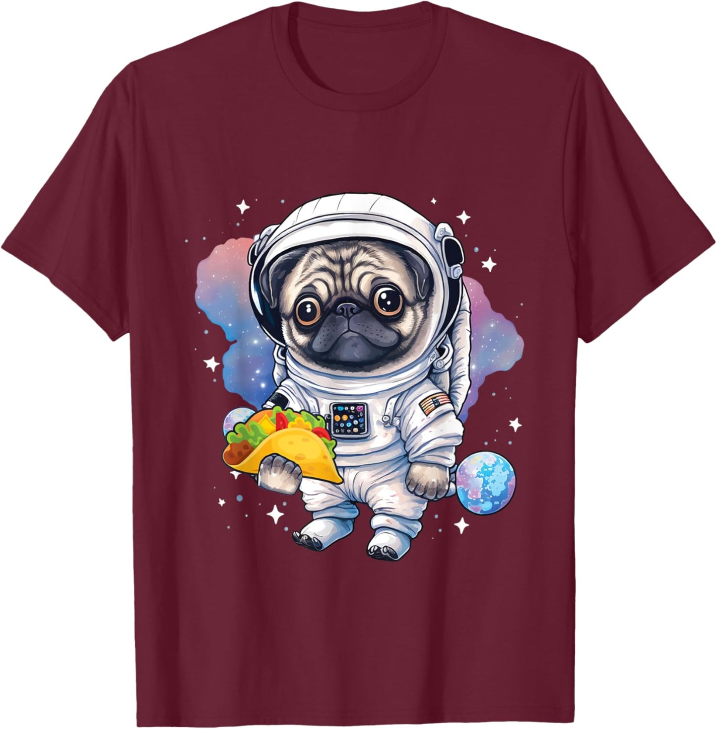 Astronaut Pug - Taco Lover Dog Owner Puppy Pet Trainer Women Girls Kids T-Shirt - T-Shirt | Maroon