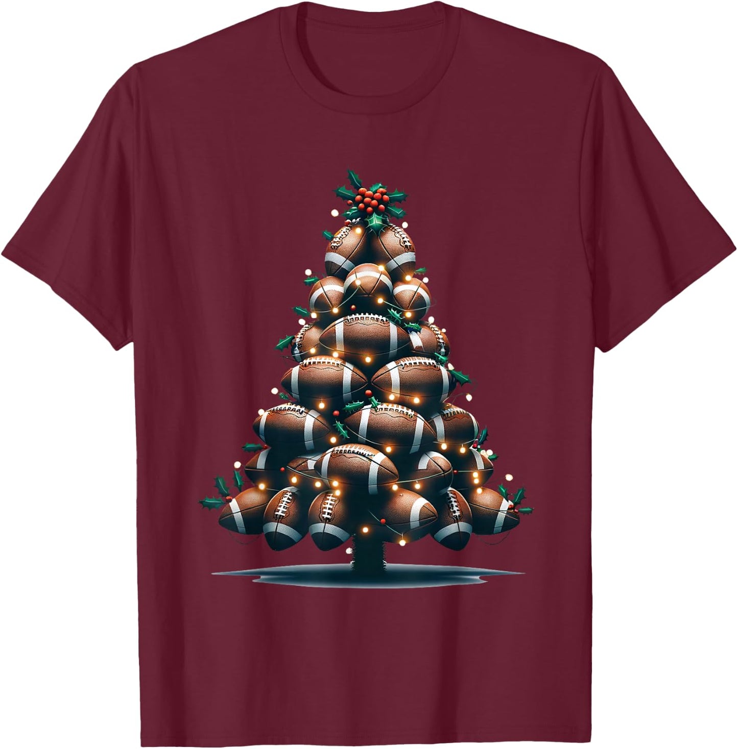 Football Christmas Tree For Sports Lovers Player T-Shirt - T-Shirt | Maroon