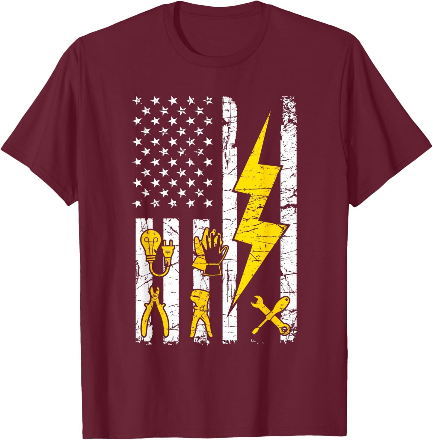 Tools - USA Flag Electrician Patriotic Lineman 4th July T-Shirt - T-Shirt | Maroon