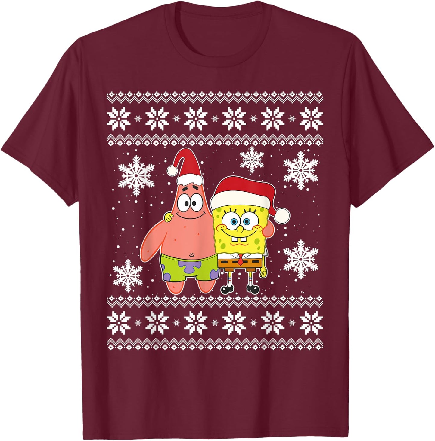 Mademark x SpongeBob SquarePants - Spongebob And Patrick Best Friends Holiday Christmas Graphic T-Shirt - T-Shirt | Maroon