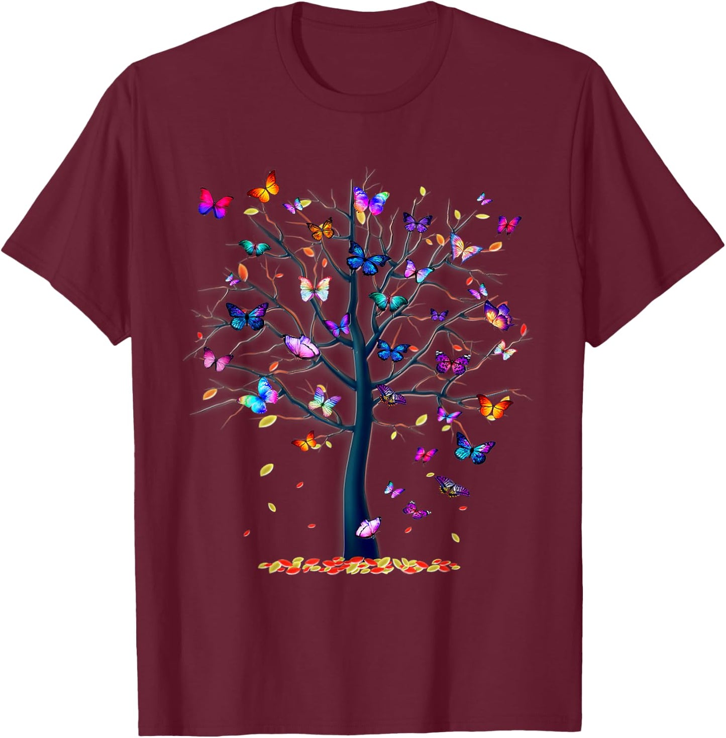 Butterfly Tree Beautiful T-Shirt - T-Shirt | Maroon