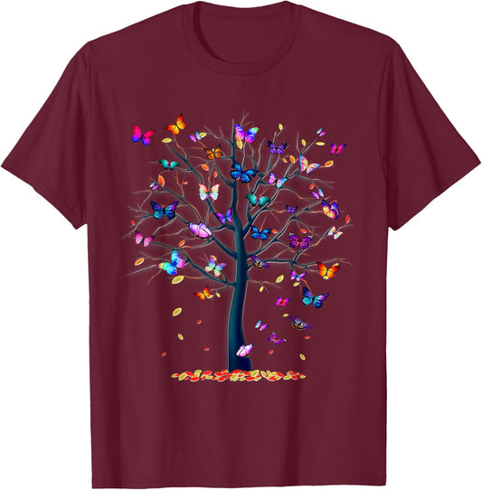 Butterfly Tree Beautiful T-Shirt - T-Shirt | Maroon