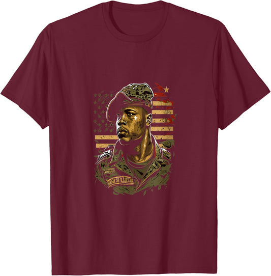 Memorial Day Veteran African American USA Flag 4th of July Men T-Shirt - T-Shirt | Maroon