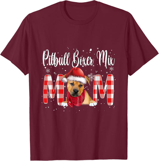 Pitbull Boxer Mix Dog Mom Dad Family Costume DIY Christmas T-Shirt - T-Shirt | Maroon