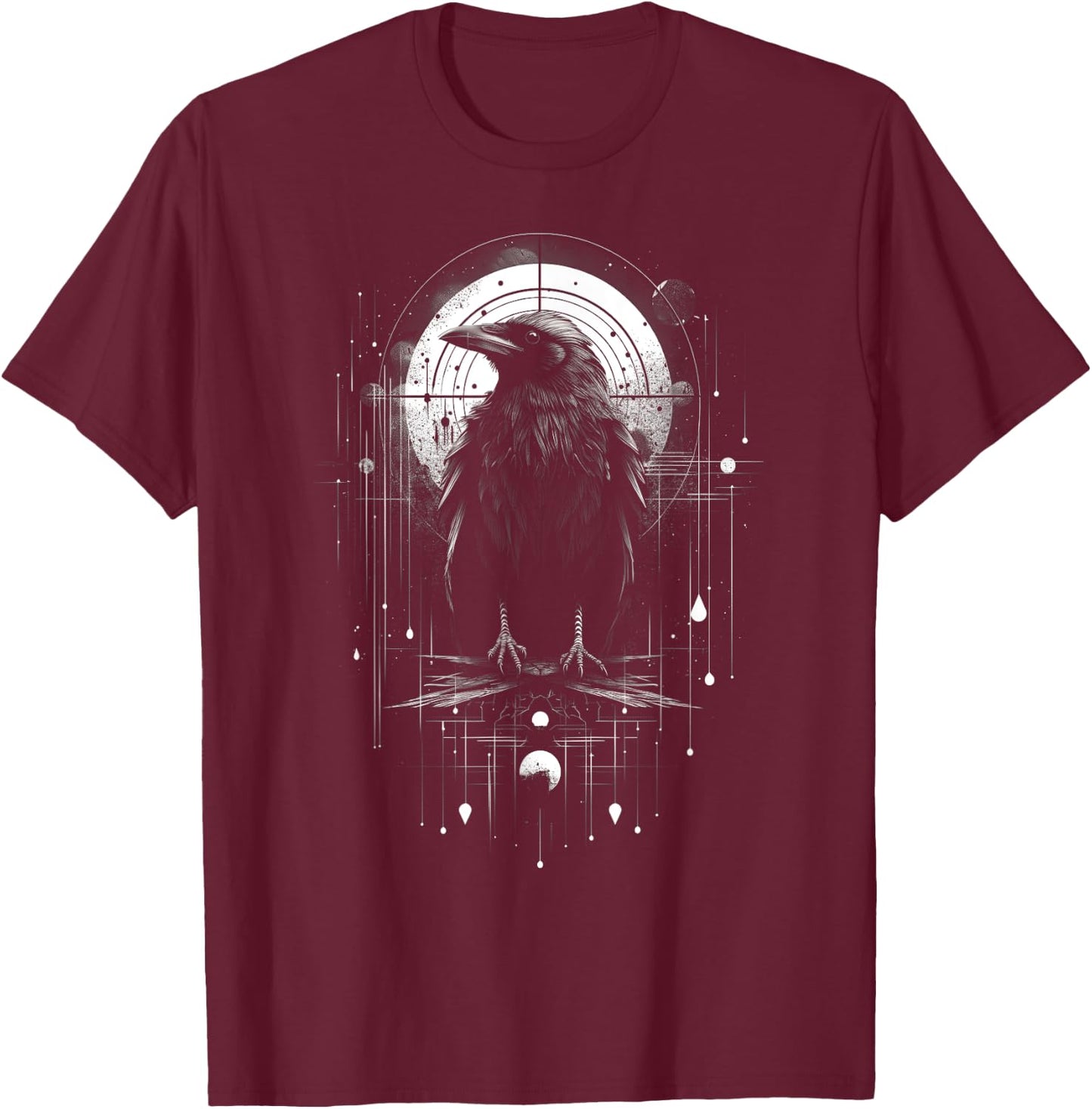 Raven Crow Dark Bird Witchcraft Omens Midnight T-Shirt - T-Shirt | Maroon