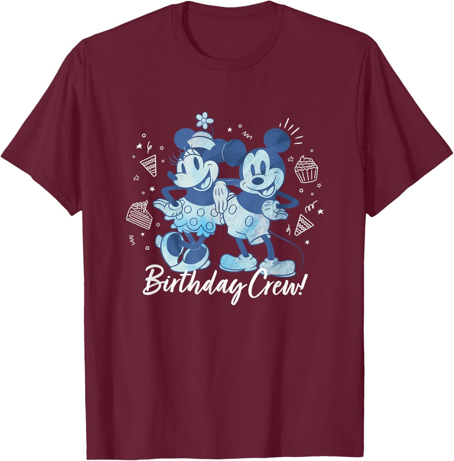 Disney Mickey Mouse and Minnie Mouse Birthday Crew Retro T-Shirt - T-Shirt | Maroon