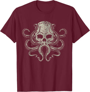 Creepy Octopus Skull Sea Monster Kraken Scuba Diver Goth T-Shirt - T-Shirt | Maroon