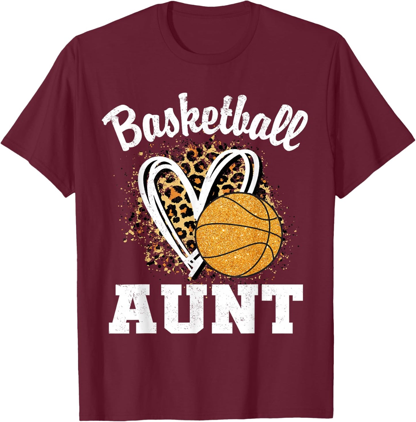 Basketball Aunt Leopard Heart T-Shirt - T-Shirt | Maroon