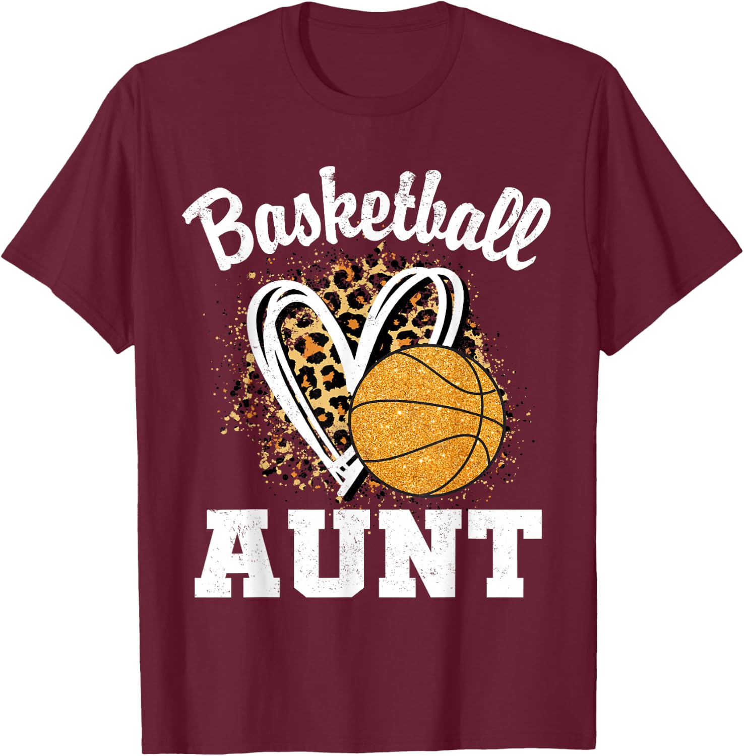 Basketball Aunt Leopard Heart T-Shirt - T-Shirt | Maroon