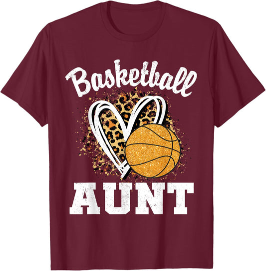 Basketball Aunt Leopard Heart T-Shirt - T-Shirt | Maroon