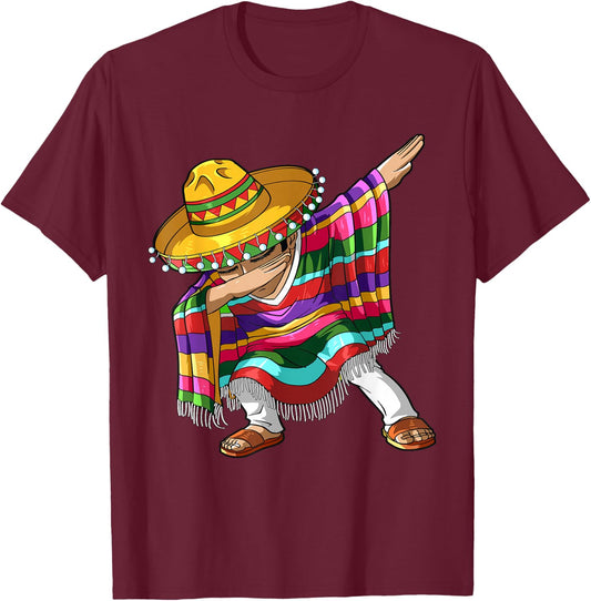 Dabbing Mexican Poncho Cinco de Mayo Boys Men Sombrero Dab T-Shirt - T-Shirt | Maroon