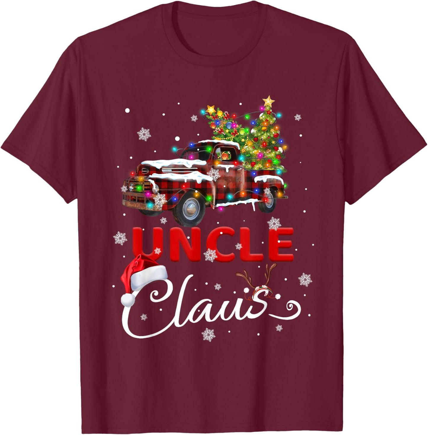 Uncle Claus Truck Santa Christmas Family Santa Men Women T-Shirt - T-Shirt | Maroon