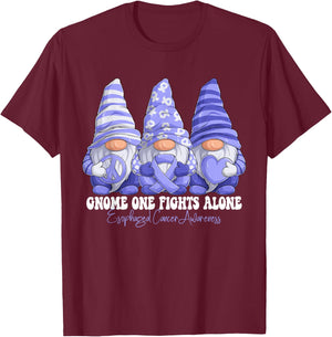 Esophageal Cancer Awareness Month Periwinkle Ribbon Gnomies T-Shirt - T-Shirt | Maroon