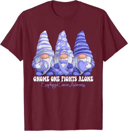 Esophageal Cancer Awareness Month Periwinkle Ribbon Gnomies T-Shirt - T-Shirt | Maroon