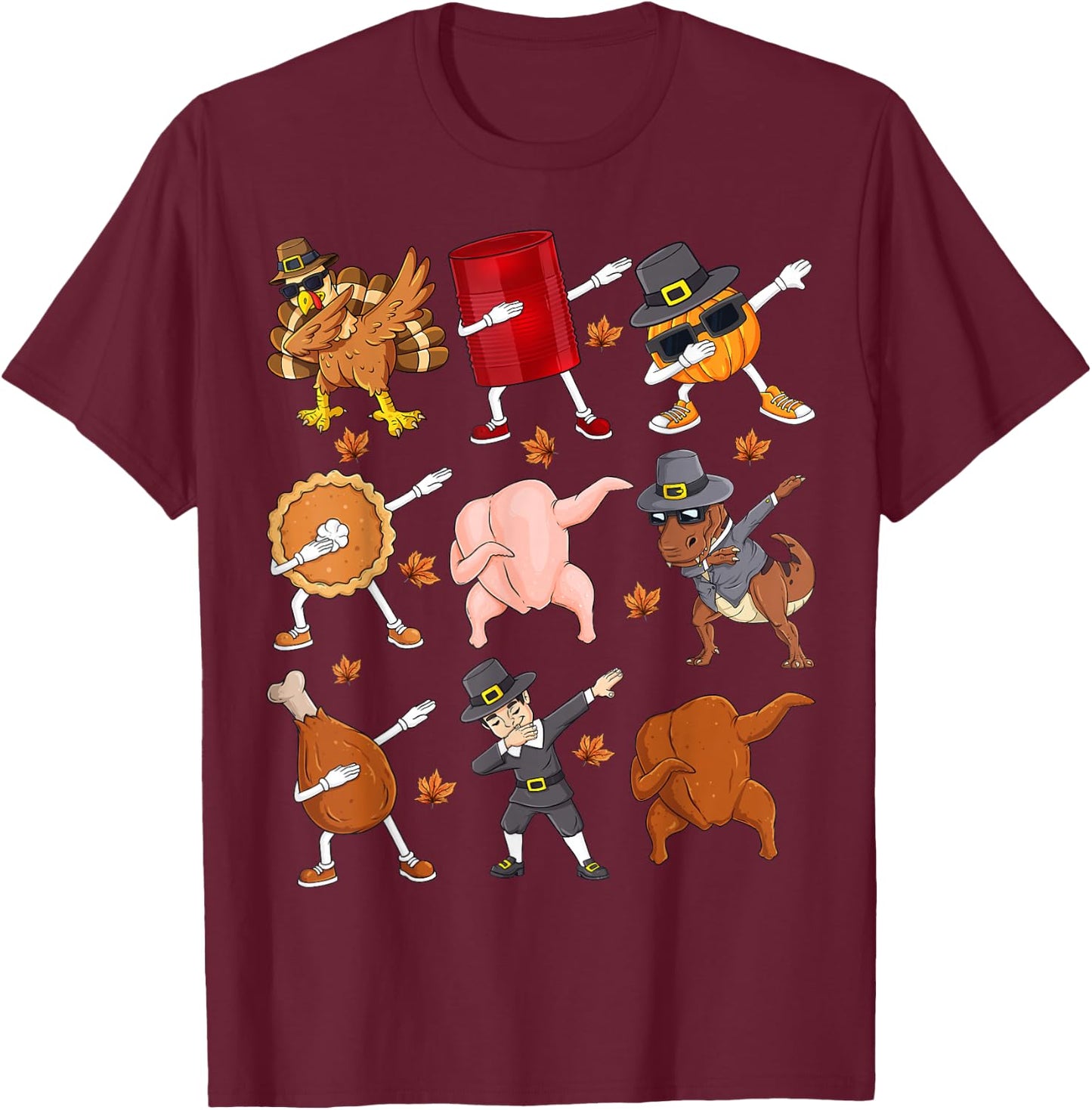Dabbing Turkey T Rex Pilgrim Thanksgiving Boys Kid Funny Dab T-Shirt - T-Shirt | Maroon