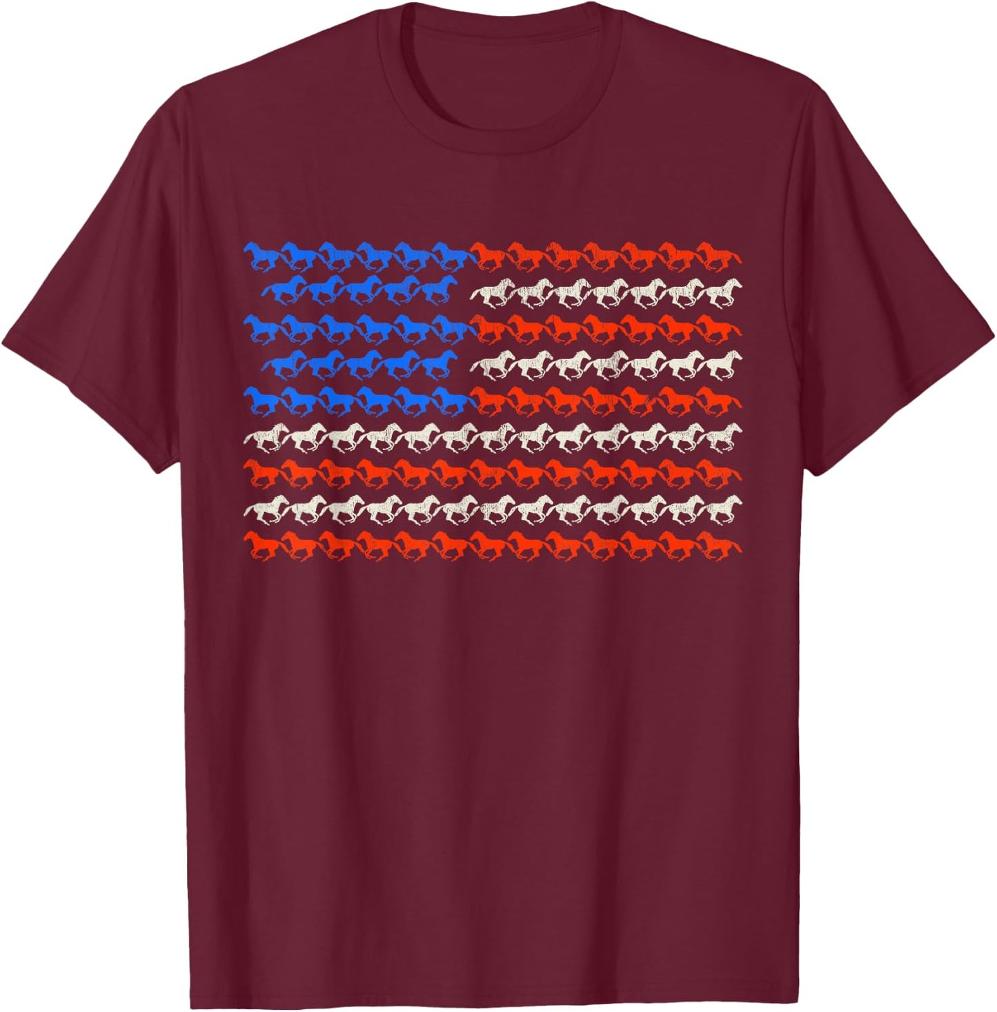 4th of July American Flag Horseback Riding Horse USA Flag T-Shirt - T-Shirt | Maroon