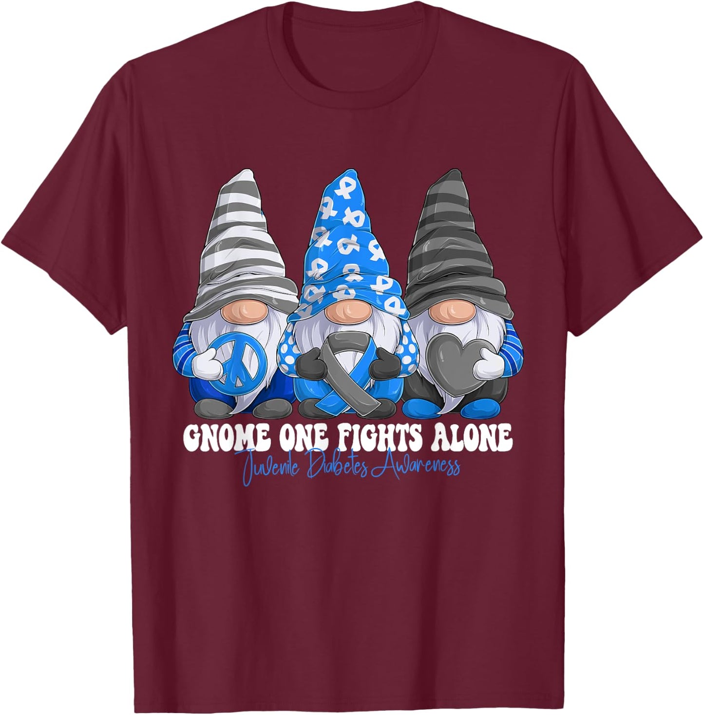 Funny Gnomies Juvenile Diabetes Awareness Month Ribbon T-Shirt - T-Shirt | Maroon
