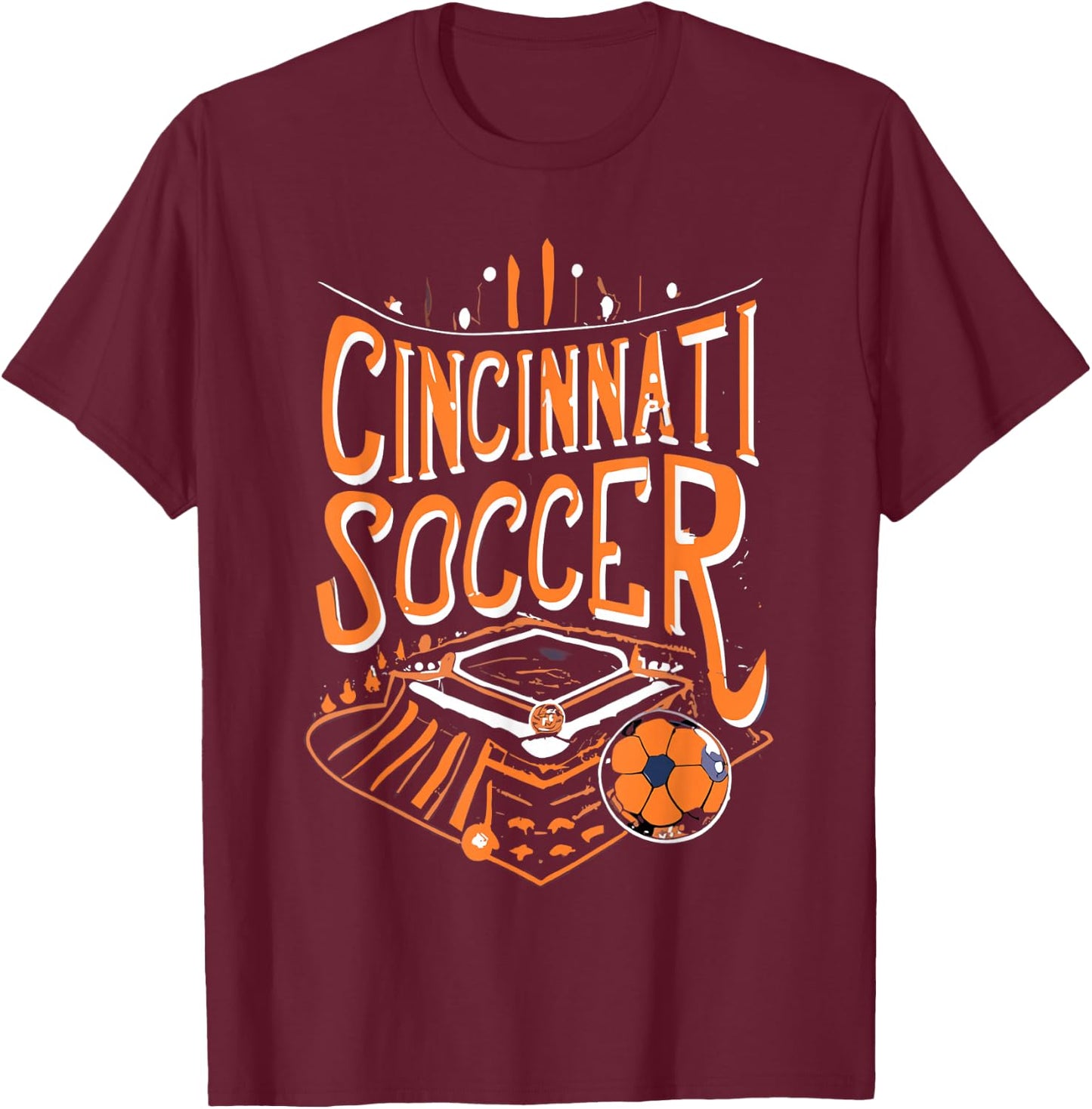 Cincinnati Soccer Cincy Futbol Cool 'NATI Skyline T-Shirt - T-Shirt | Maroon