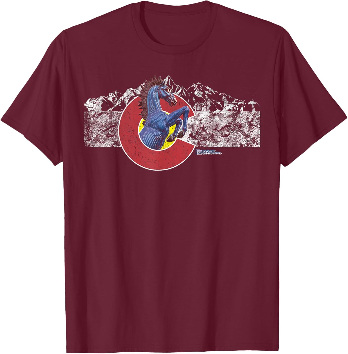 Colorado Flag and Blucifer Demon Horse T-Shirt - T-Shirt | Maroon