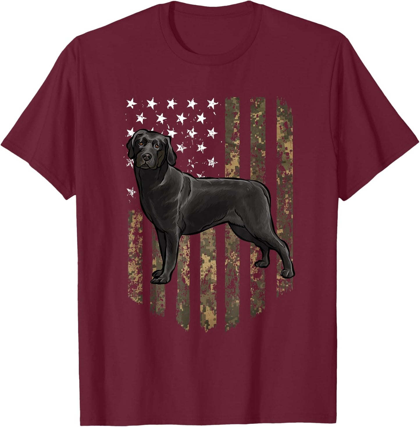 Camo American Flag Black Labrador Retriever 4th of July USA T-Shirt - T-Shirt | Maroon