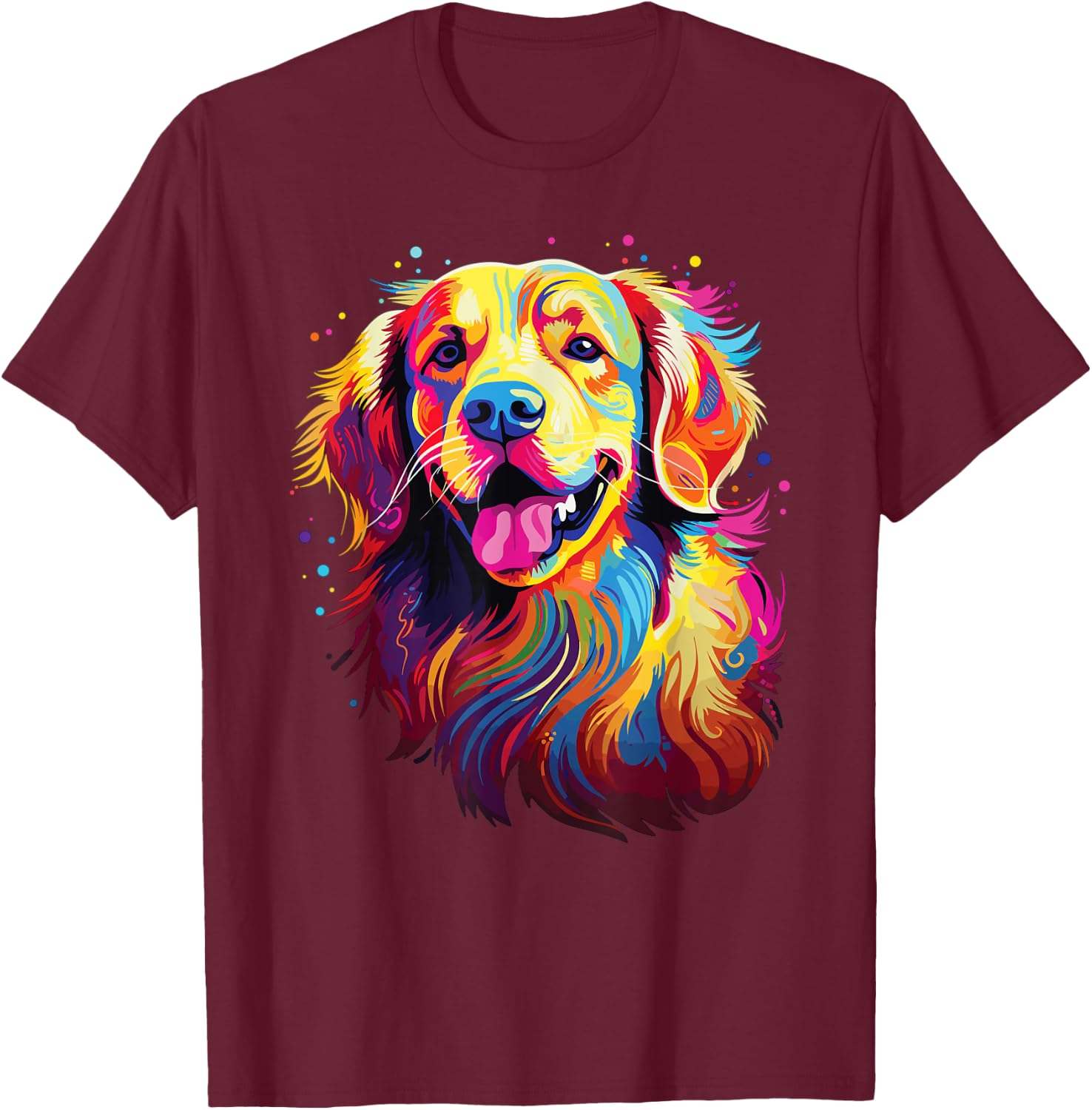 Watercolor Colorful Golden Retriever Dog T-Shirt - T-Shirt | Maroon