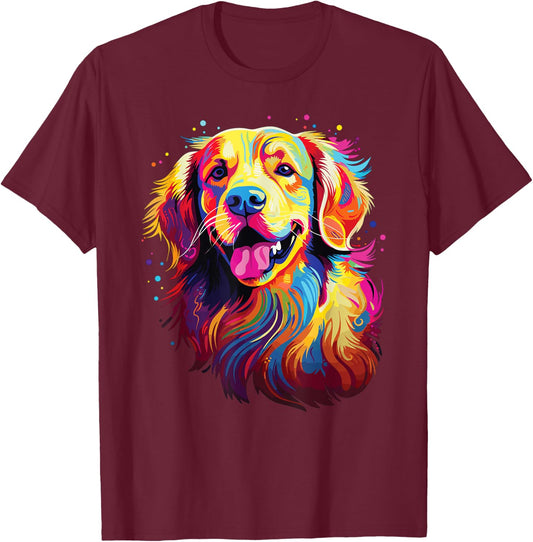 Watercolor Colorful Golden Retriever Dog T-Shirt - T-Shirt | Maroon