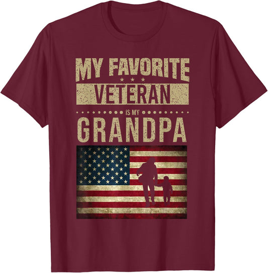 My Favorite Veteran Is My Grandpa American Flag Veteran Day T-Shirt - T-Shirt | Maroon