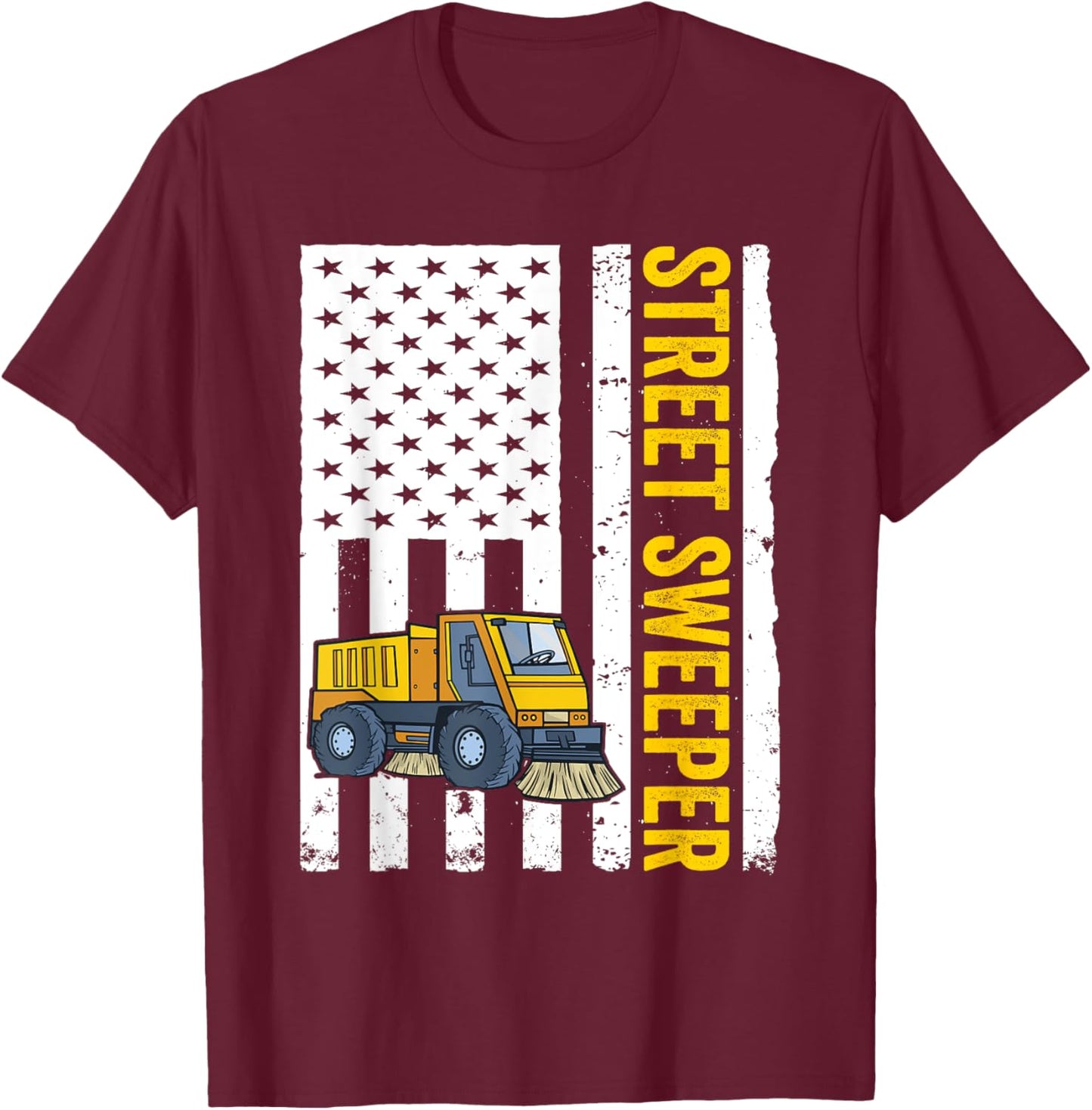 Street Sweeper Truck USA Flag Street Sweeper Women Men T-Shirt - T-Shirt | Maroon