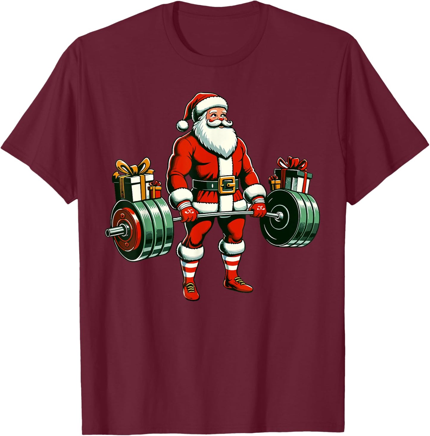 Funny santa Weightlifting christmas, santa deadlifting T-Shirt - T-Shirt | Maroon