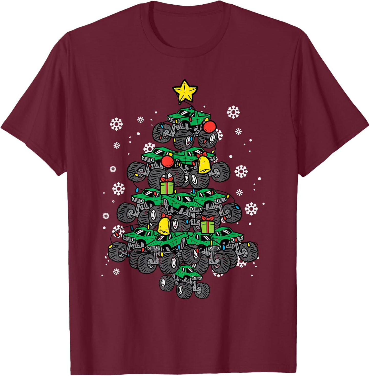 Monster Truck Christmas Tree Xmas Boys Toddler Kids T-Shirt - T-Shirt | Maroon