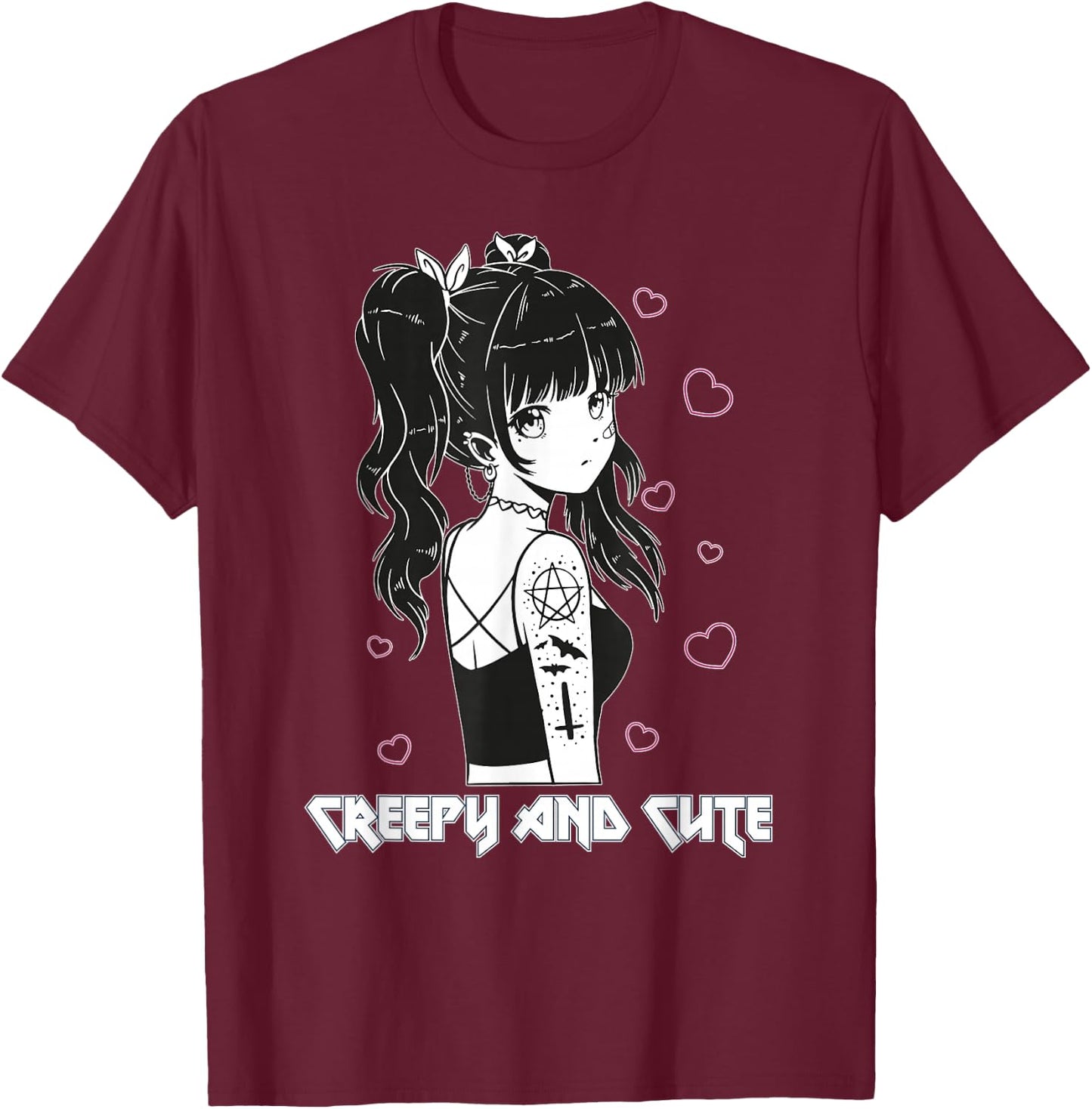 Creepy And Cute Emo Goth Girl Japanese Anime T-Shirt - T-Shirt | Maroon