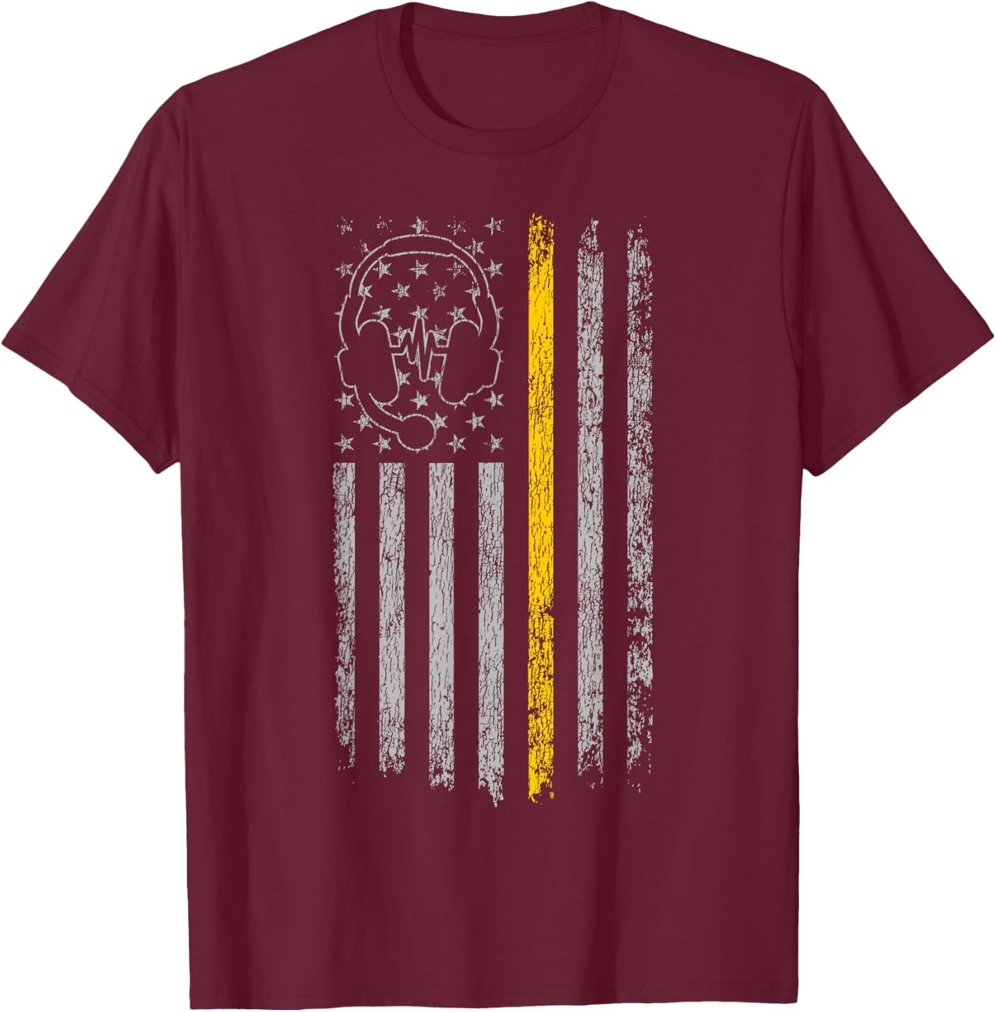 911 Police Dispatcher Job Appreciation HD0 911 Dispatcher Thin Gold Yellow Line American Flag T-Shirt - T-Shirt | Maroon