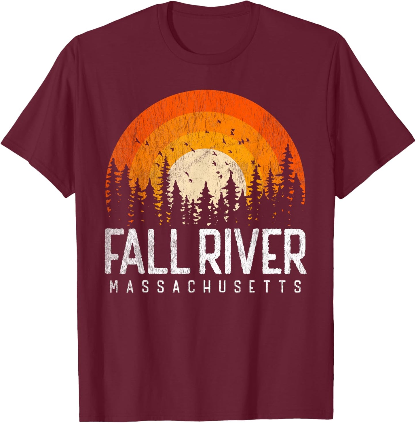 Fall River Massachusetts MA Shirt Vintage 80s 90s Retro Gift T-Shirt - T-Shirt | Maroon