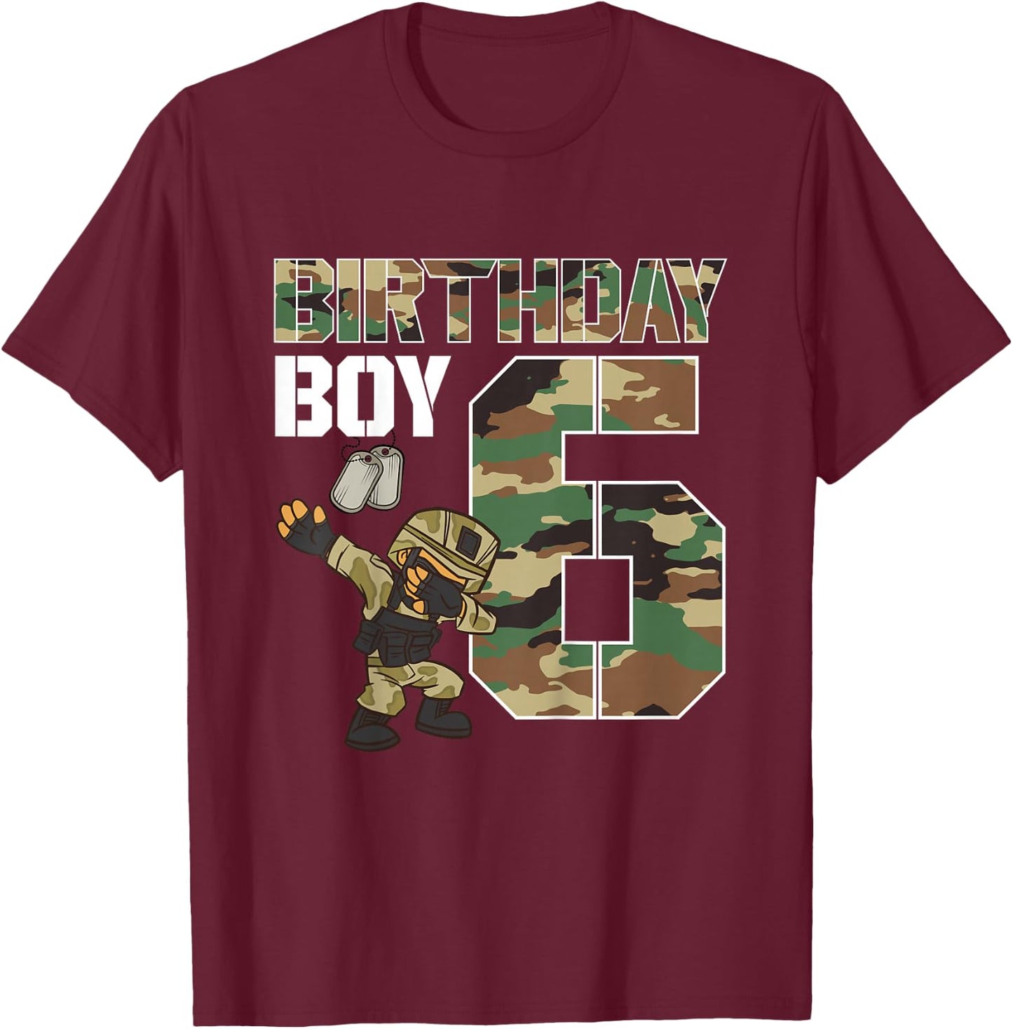 Kids 6 Year Old Boy Military Army 6th Birthday Boy Matching T-Shirt - T-Shirt | Maroon