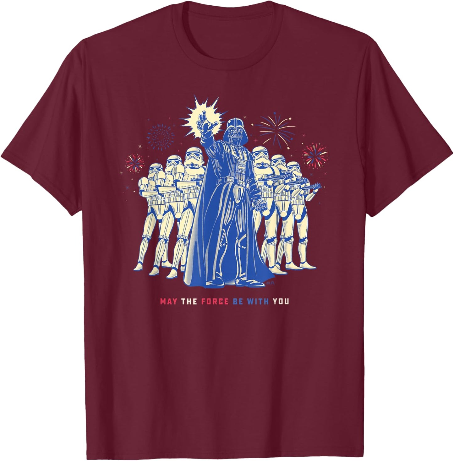 Star Wars Darth Vader Fourth of July May the Force Fireworks T-Shirt - T-Shirt | Maroon