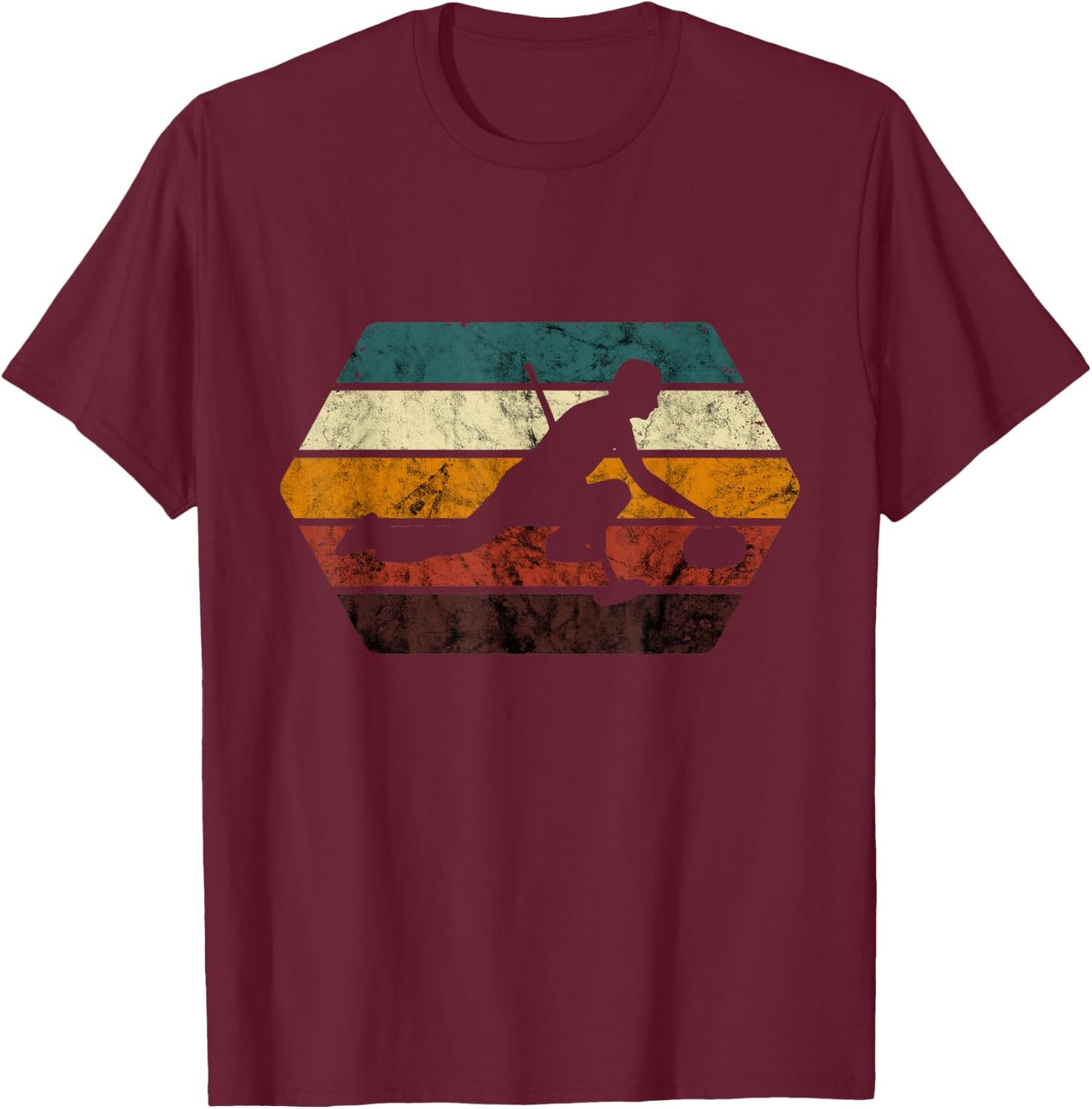 Retro Curling Player Curling Stone Winter Sport Curling T-Shirt - T-Shirt | Maroon