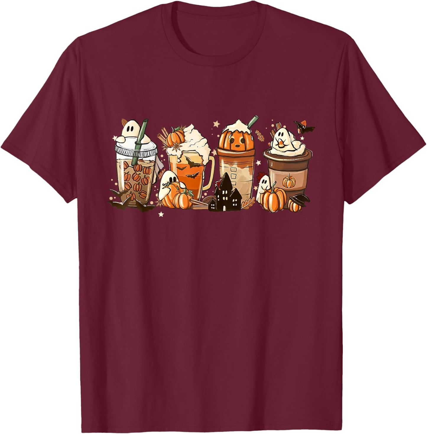 Halloween Coffee Latte Cute Scary Boo Ghost Pumpkin Spice T-Shirt - T-Shirt | Maroon
