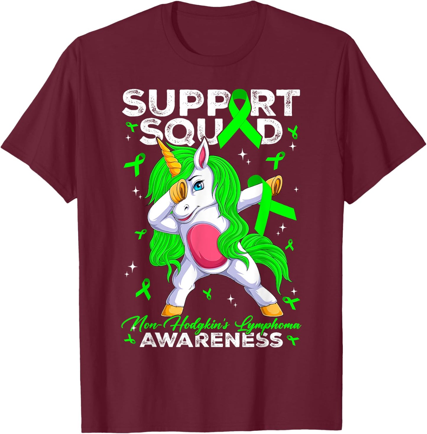 Support Squad Non-Hodgkin's Lymphoma Awareness Month Unicorn T-Shirt - T-Shirt | Maroon
