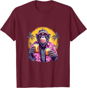 Monkey Drinking Beer Funny Beer Drinker Drunk Gorilla Ape T-Shirt - T-Shirt | Maroon