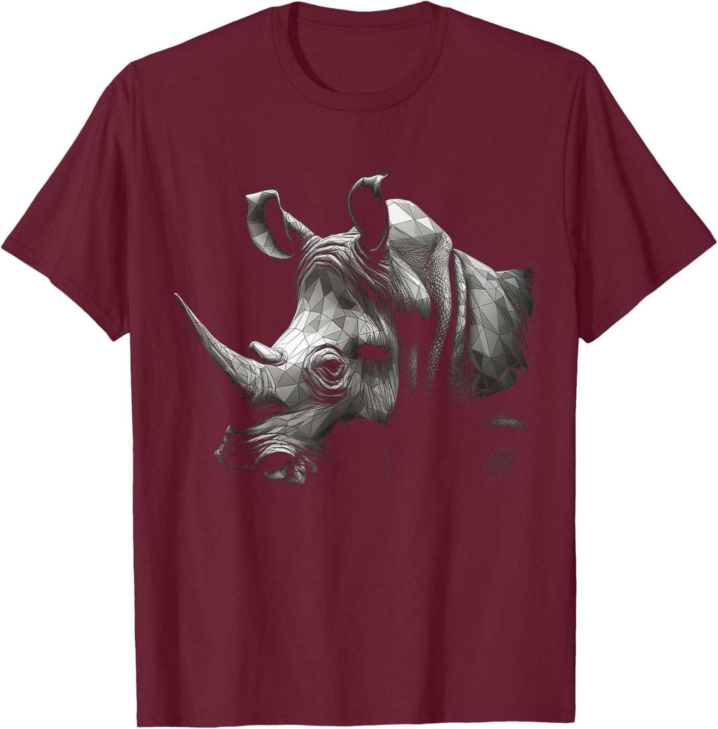 Rhino Lover Artwork | Polygon Animal Motif Rhino T-Shirt - T-Shirt | Maroon